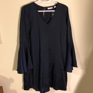 NWT V-Neck Navy Dress with Great Bell Sleeves